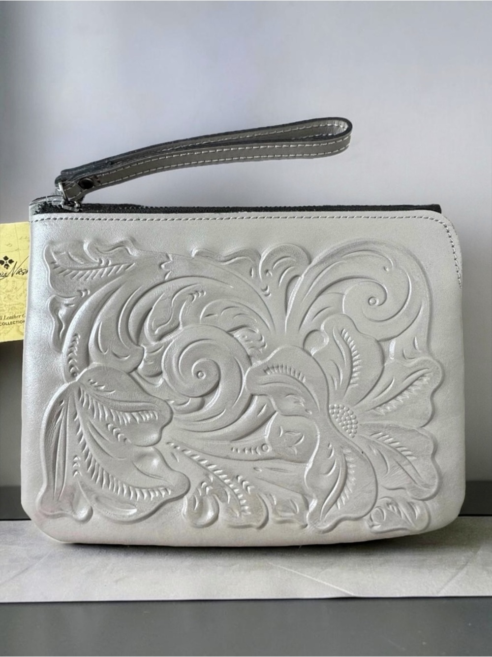 Patricia Nash Tooled Leather Cassini Wristlet in Stone (Gray) NWT